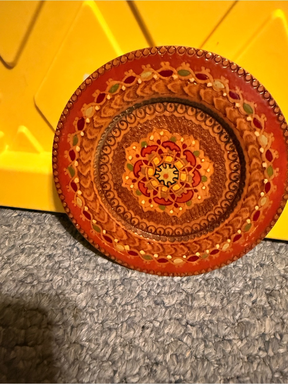 Hand-Painted Decorative Plate in Warm Orange and Red
